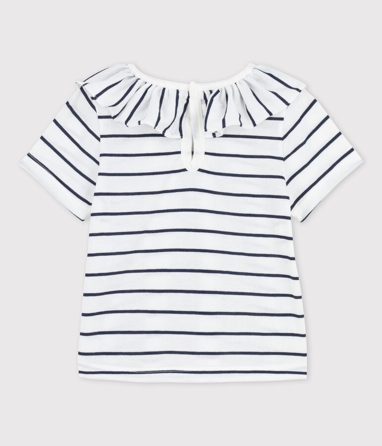 Babies' Short-Sleeved Striped Jersey Blouse white/blue