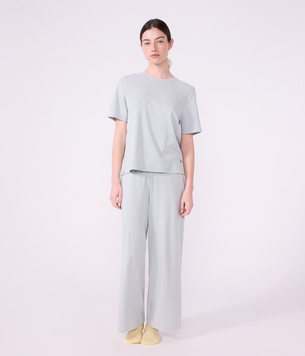 Women's wide-leg stripy cotton pyjamas grey/white