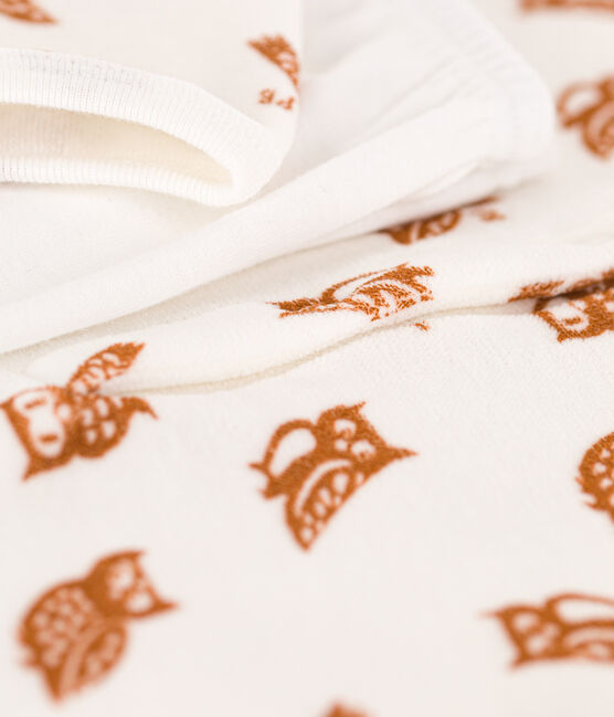 Girls' Owl Themed Velour and Cotton Nightdress with Leggings MARSHMALLOW white/ECUREUIL
