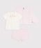 Babies' three-piece set in cotton with embroidery on the collar pink