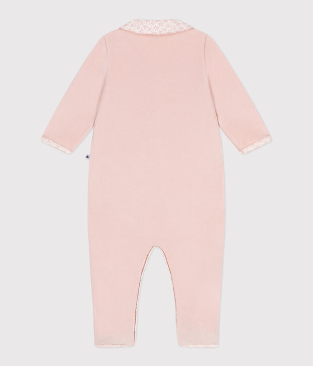 Babies' velour pyjamas with a collar pink