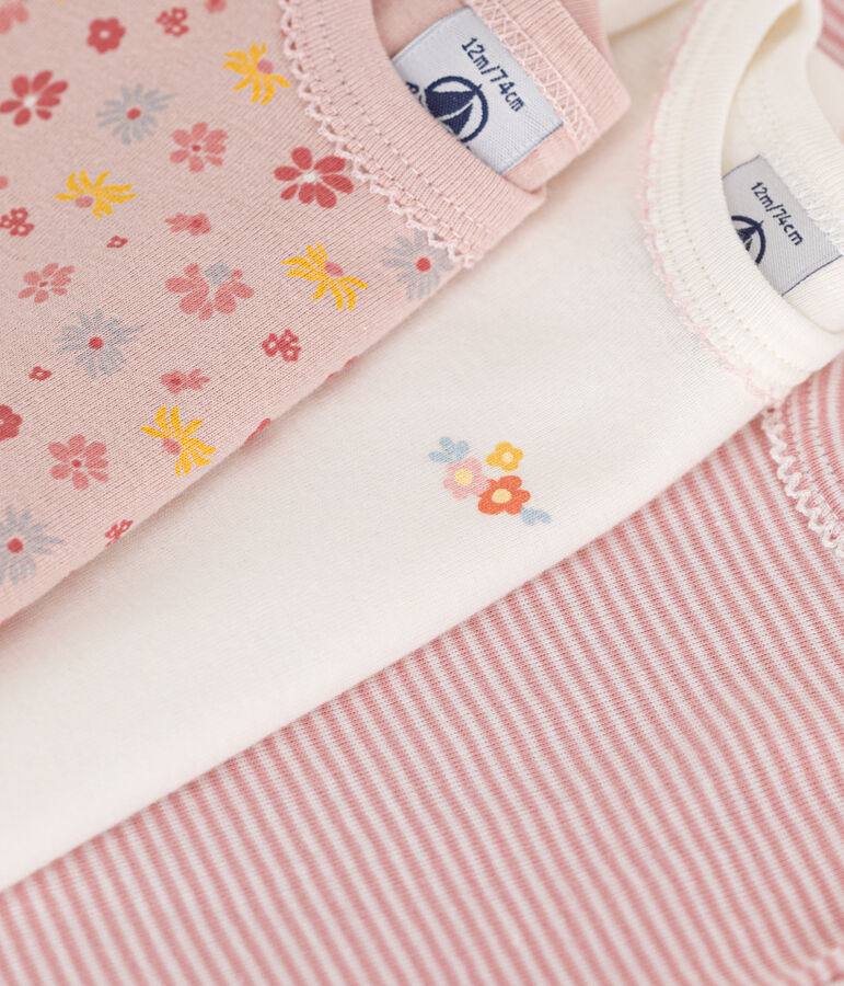 Babies' Short-Sleeved Floral Cotton Bodysuits - 3-Pack multicolor