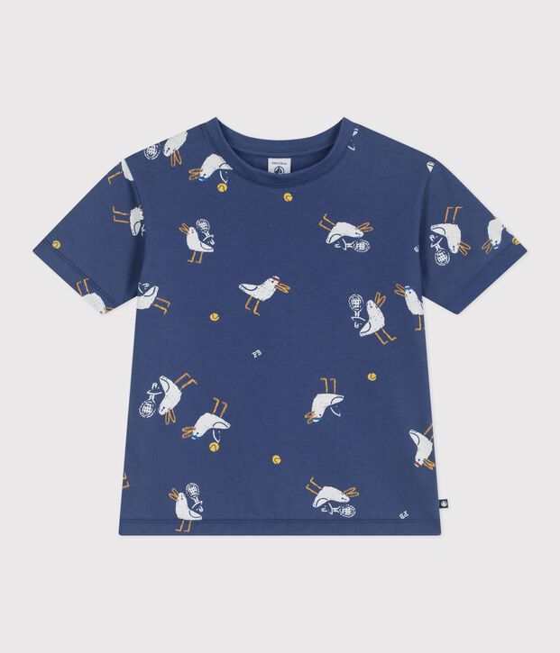 Children's short-sleeved cotton printed T-shirt blue/multicolor
