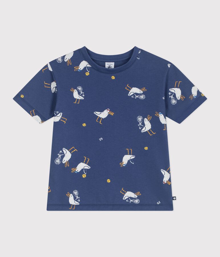 Children's short-sleeved seagull print cotton T-shirt blue/multicolor