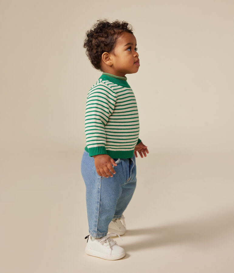 Babies' jumper in a wool and cotton knit JARDIN green/AVALANCHE