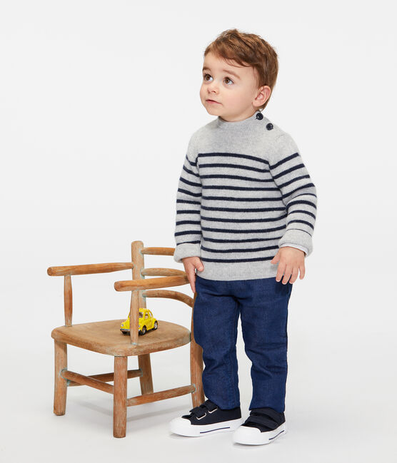 Baby Boys' Cashmere Pullover BELUGA grey/SMOKING blue