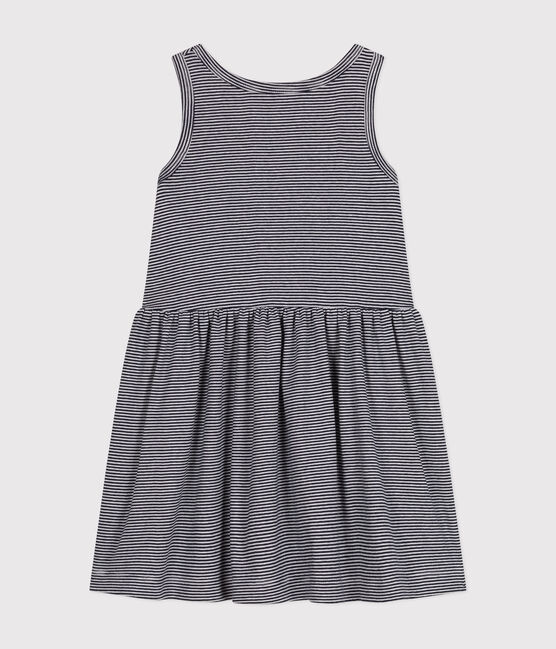 Girls' sleeveless cotton dress SMOKING blue/MARSHMALLOW white