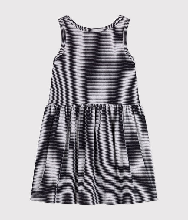 Girls' sleeveless cotton dress blue/white