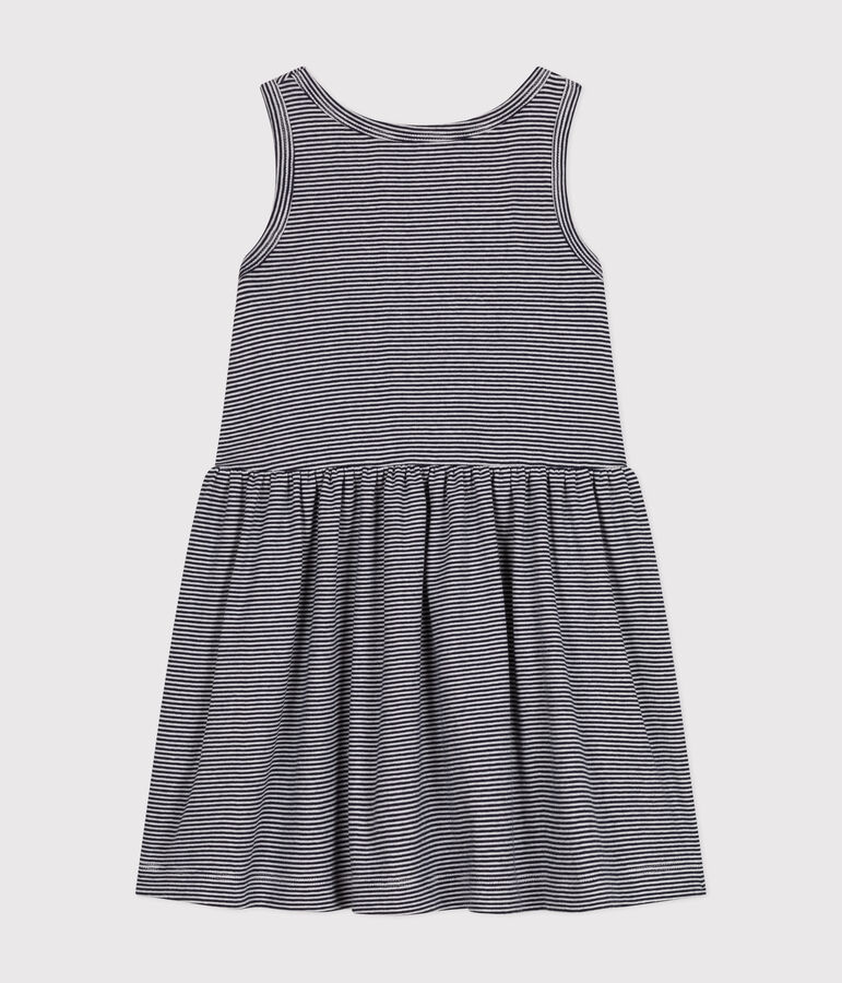 Girls' sleeveless cotton dress blue/white