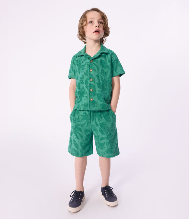 Children's short-sleeved cotton shirt green