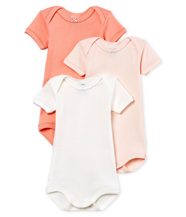 Baby Girls' Short-Sleeved Cotton and Linen Bodysuit - Set of 3 multicolor