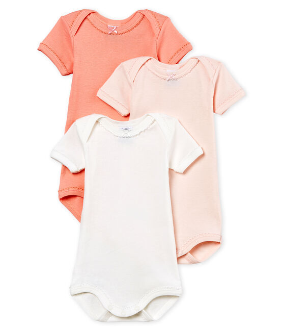 Baby Girls' Short-Sleeved Cotton and Linen Bodysuit - Set of 3 variante 1