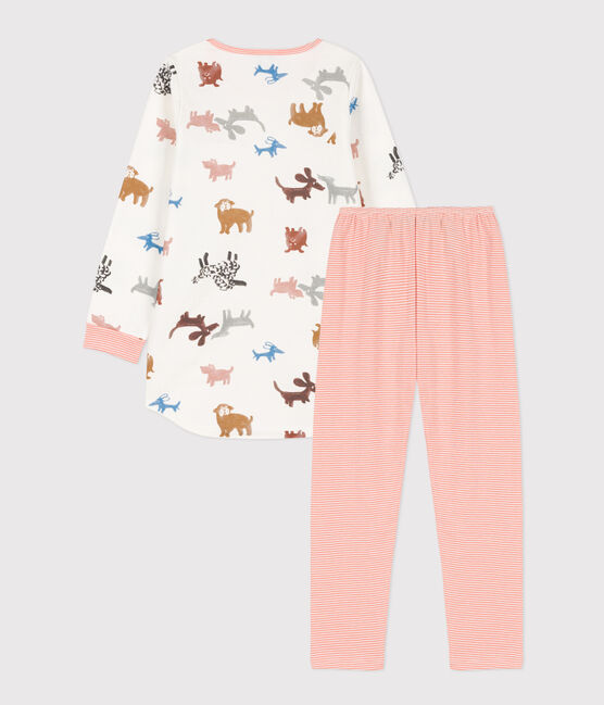 Girls' Dog Fleece Nightdress MARSHMALLOW white/MULTICO white