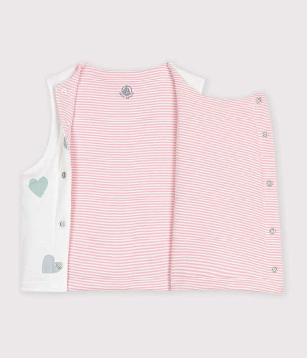 Babies' sleeveless reversible printed cotton cardigan white/multicolor