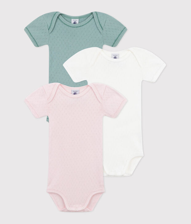 Babies' plain short-sleeved cotton bodysuits - 3-Pack multicolor