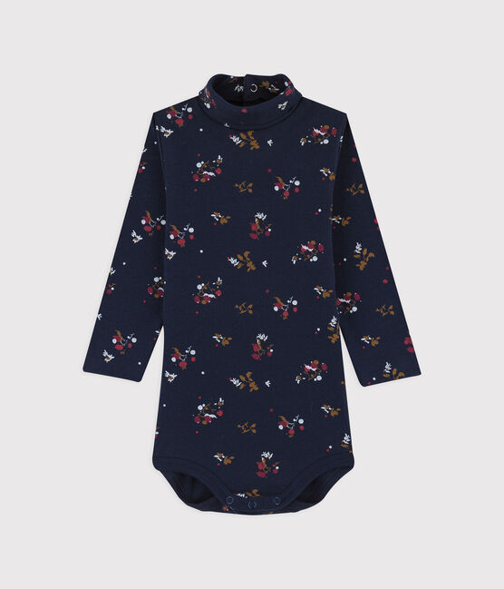 Babies' Long-Sleeved Cotton Bodysuit. SMOKING blue/MULTICO white