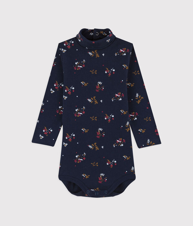 Babies' Long-Sleeved Cotton Bodysuit. blue/multicolor