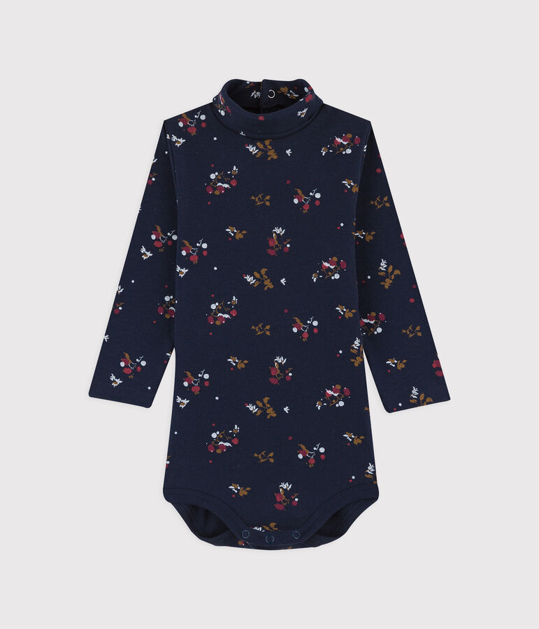 Babies' Long-Sleeved Cotton Bodysuit. blue/multicolor