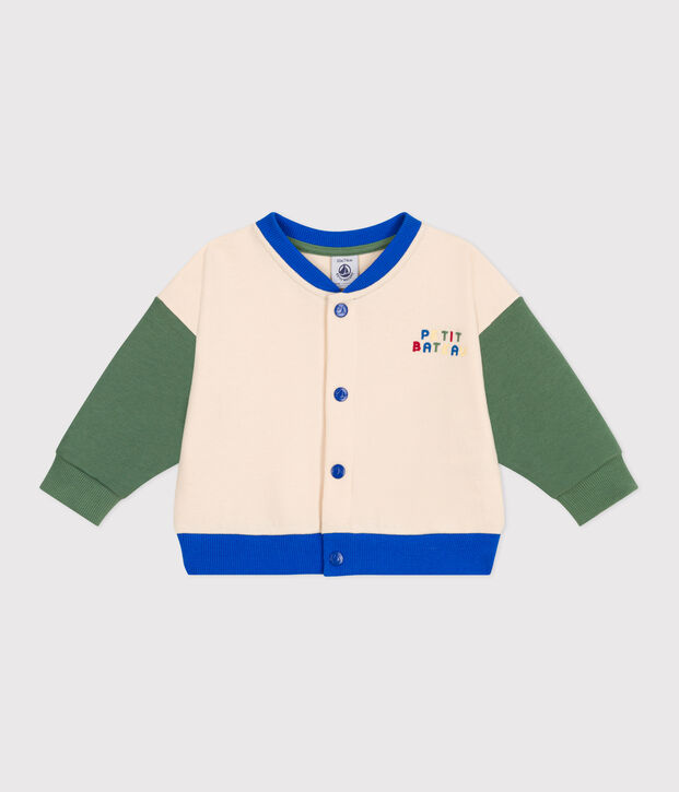 Babies' varsity-style jacket in colourblock cotton Ecru/green