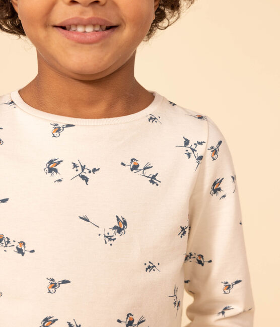 Girls' long-sleeved floral print cotton T-shirt AVALANCHE white/MULTICO