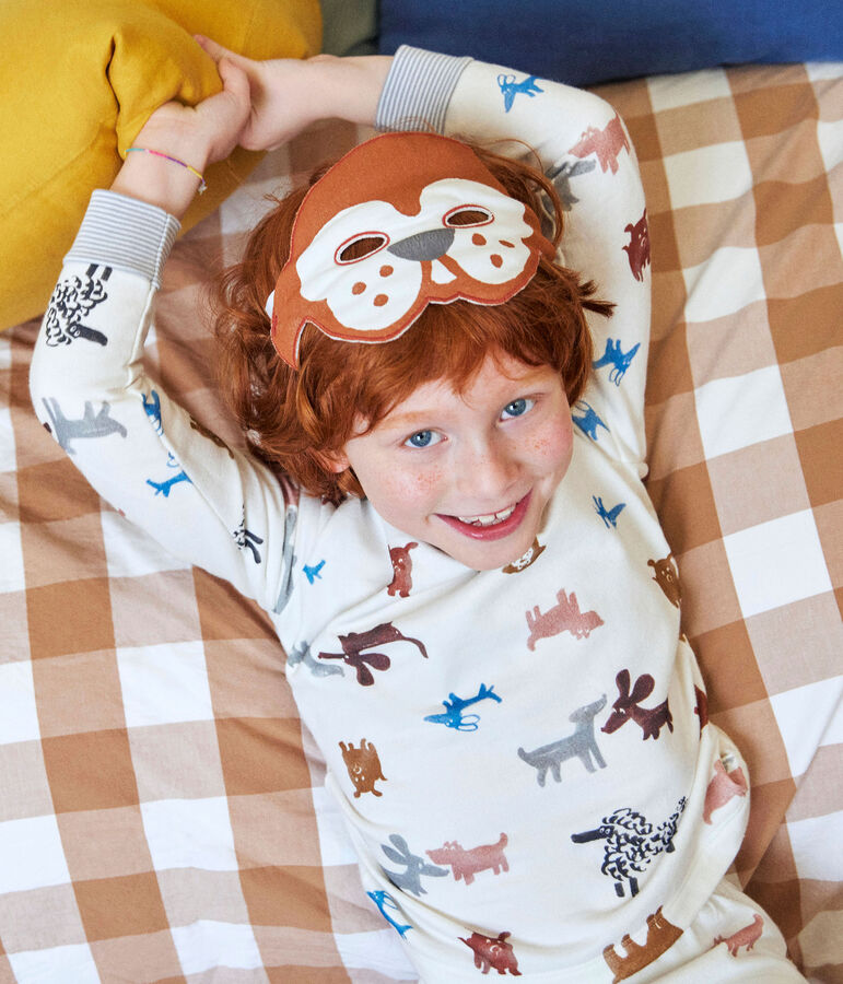 Children's Unisex Dog Fancy Dress Fleece Pyjamas with mask white/multicolor