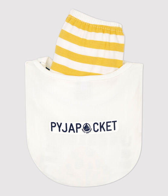 Boys' Panther Motif Cotton Short Pyjamas MARSHMALLOW white/OCRE yellow