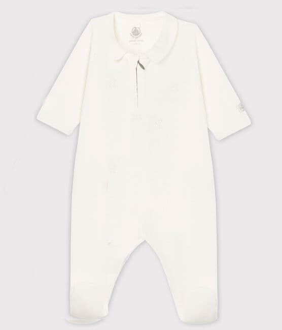 Babies' Organic Cotton Velour Sleepsuit MARSHMALLOW white