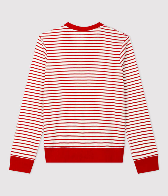 Women's Breton Stripe Cotton T-Shirt MARSHMALLOW white/TERKUIT red
