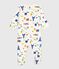 Babies' brushed fleece Paris-print pyjamas with a collar MARSHMALLOW white/MULTICO white