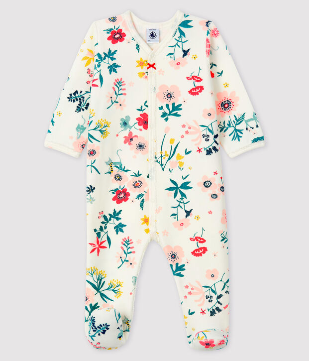 Baby Girls' Floral Print Velour Sleepsuit white/multicolor