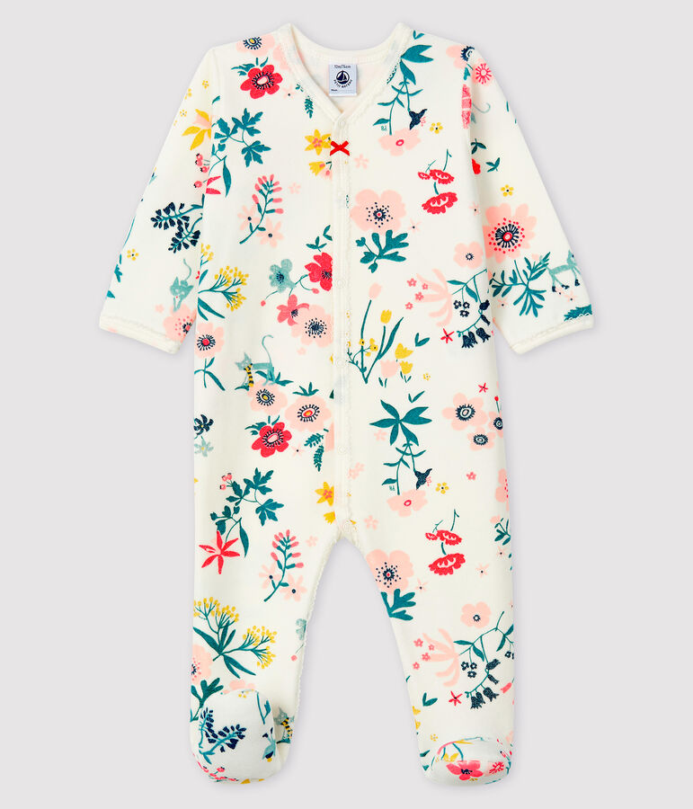 Baby Girls' Floral Print Velour Sleepsuit MARSHMALLOW white/MULTICO white