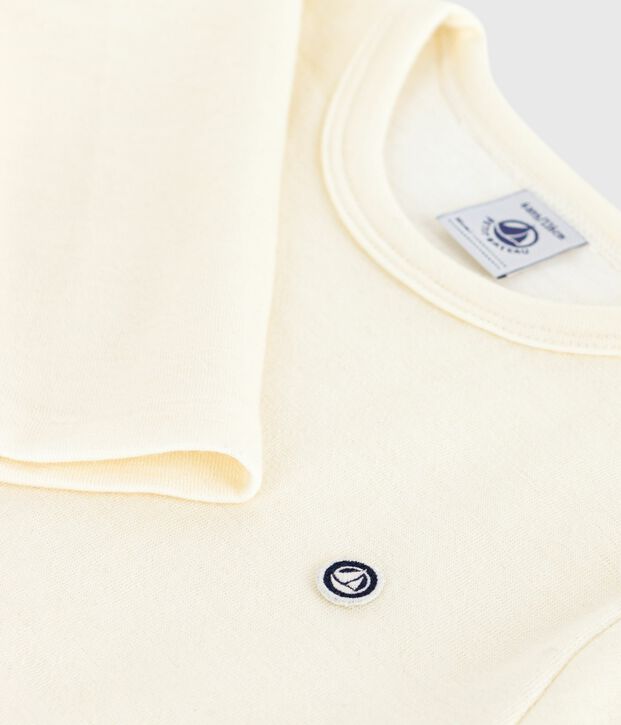 Children's long-sleeved plain wool and cotton t-shirt beige