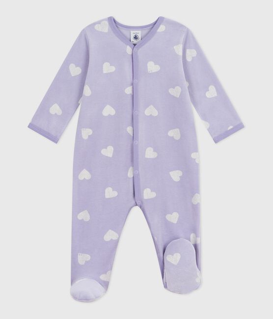 Babies' heart-print velour pyjama suit SQUAW white/MARSHMALLOW