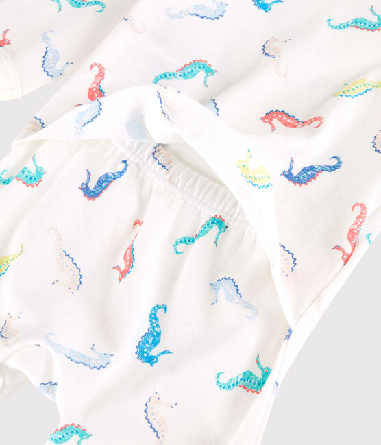 Babies' Seahorse Pattern Cotton Sleepsuit without Poppers MARSHMALLOW white/MULTICO white