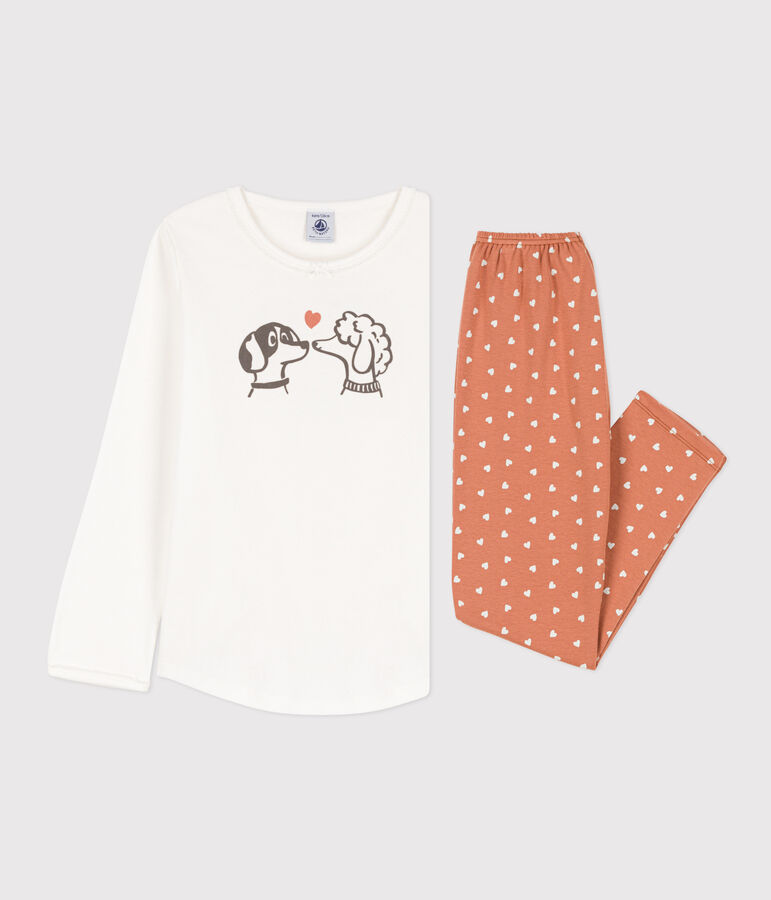 Girls' Cotton Pyjamas MARSHMALLOW white/MULTICO white
