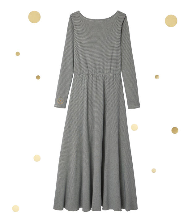 Robe longue femme &agrave; manches longues. Petit bateau x Marie-Agn&egrave;s Gillot blue/white