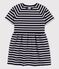 Girls' Short-Sleeved Cotton Dress SMOKING blue/MARSHMALLOW white
