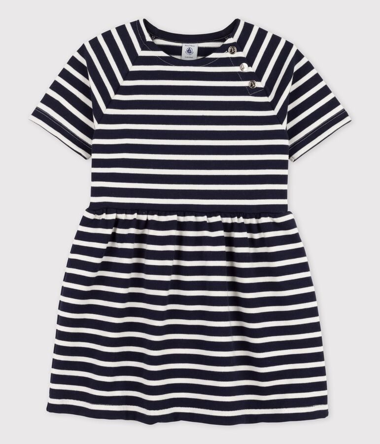 Girls' Short-Sleeved Cotton Dress blue/white