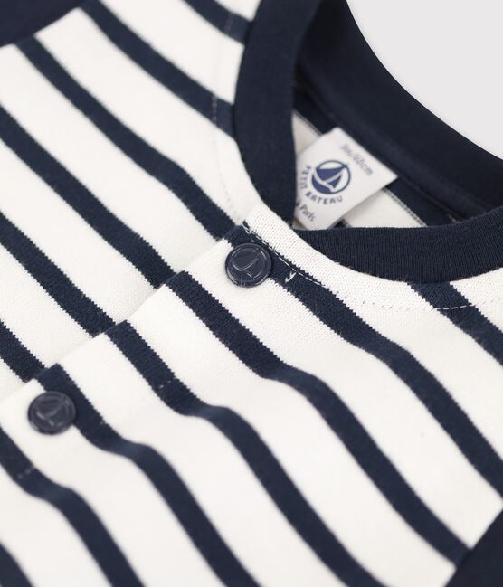 Babies' Jersey Baseball Jacket MARSHMALLOW white/SMOKING blue