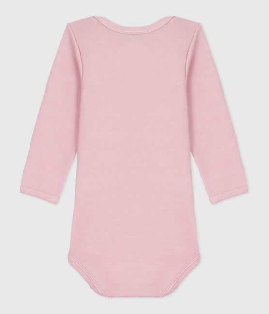 Babies' long-sleeved body in wool and cotton JOLI pink