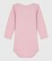 Babies' long-sleeved body in wool and cotton JOLI pink