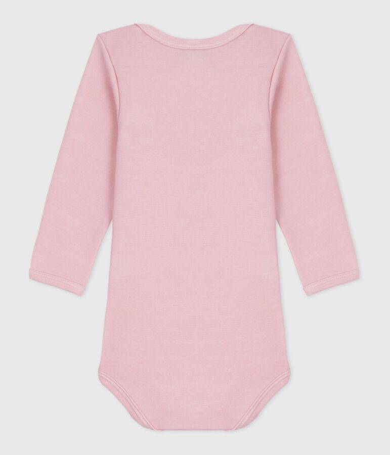 Babies' long-sleeved body in wool and cotton pink