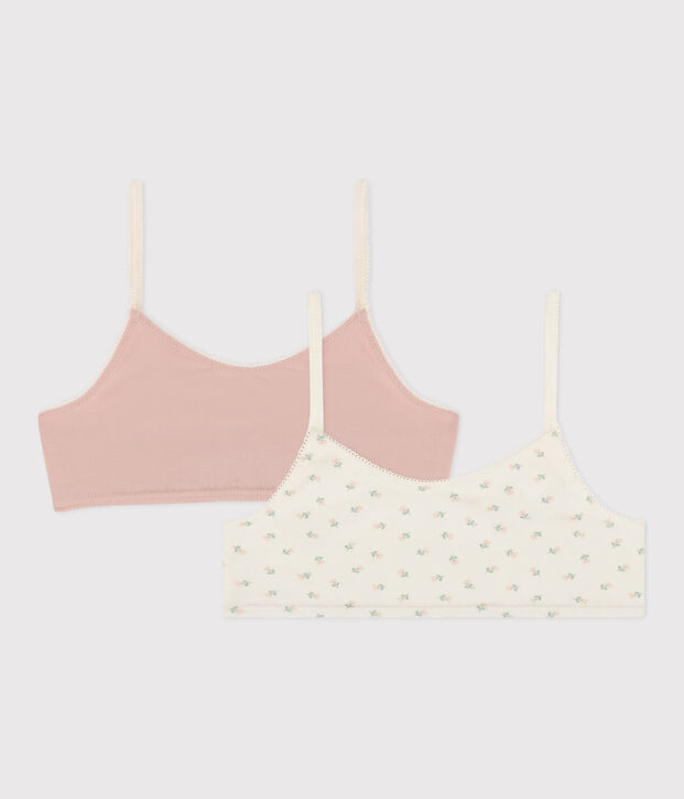 Girls' Floral Patterned Cotton and Elastane Bralettes - 2-Pack multicolor