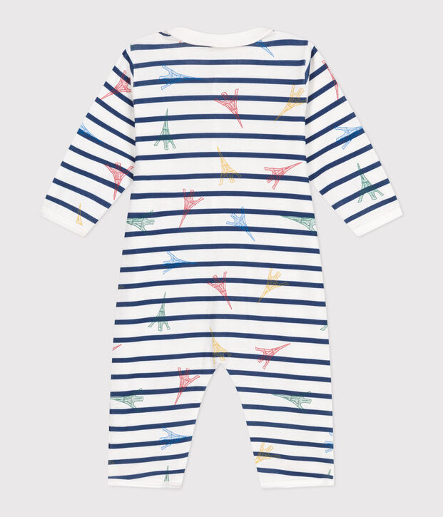 Babies' footless cotton pyjamas with a Paris-themed collar white/multicolor