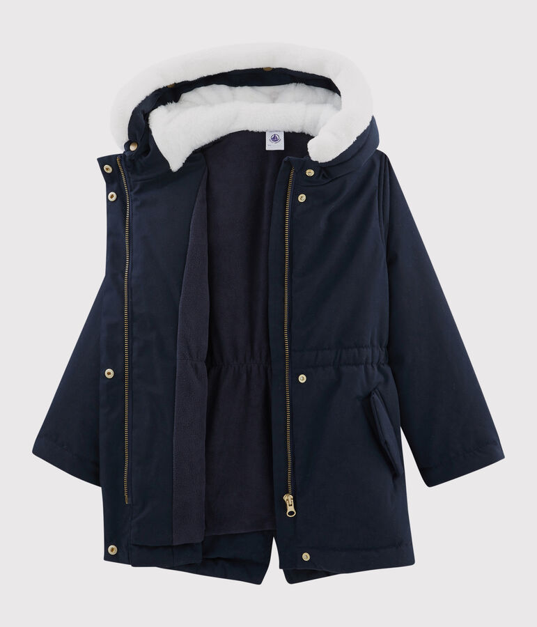 Girls' coated cotton parka blue