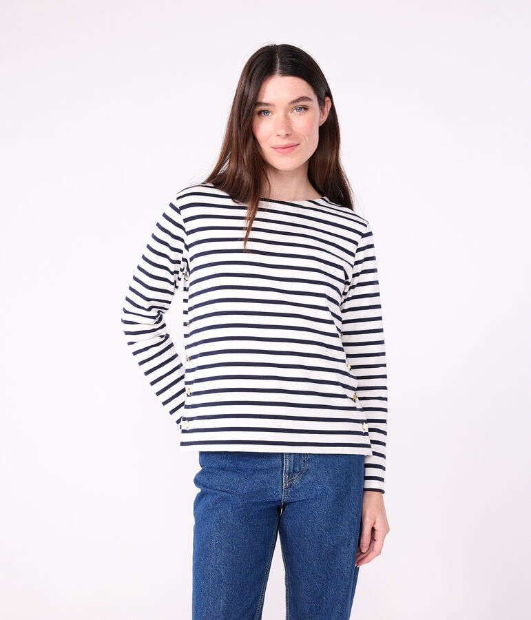 Women's cotton Breton top MARSHMALLOW white/SMOKING blue