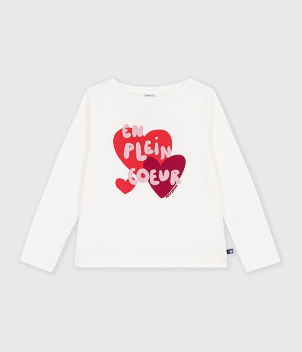 Children's long-sleeved heart-patterned T-shirt white