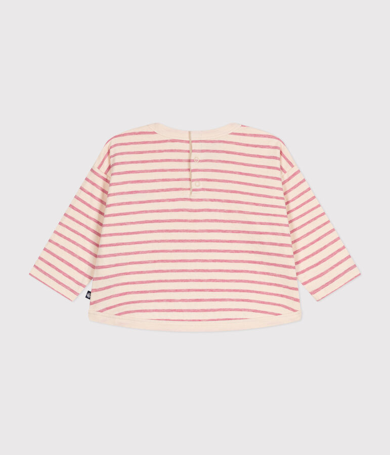 Babies' long-sleeved tube it T-shirt Ecru/pink