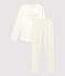 Girls' Spotted Organic Cotton Pyjamas MARSHMALLOW white/MEDIEVAL blue