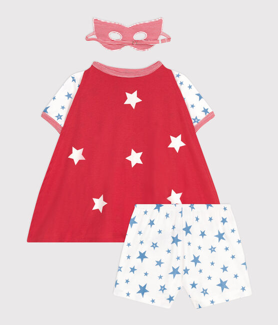 Children's short fancy dress pyjamas with a glow-in-the-dark cotton cape MARSHMALLOW white/MULTICO white